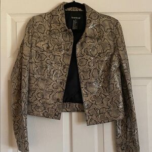BEBE genuine leather snakeskin beige trucker jacket Xs
